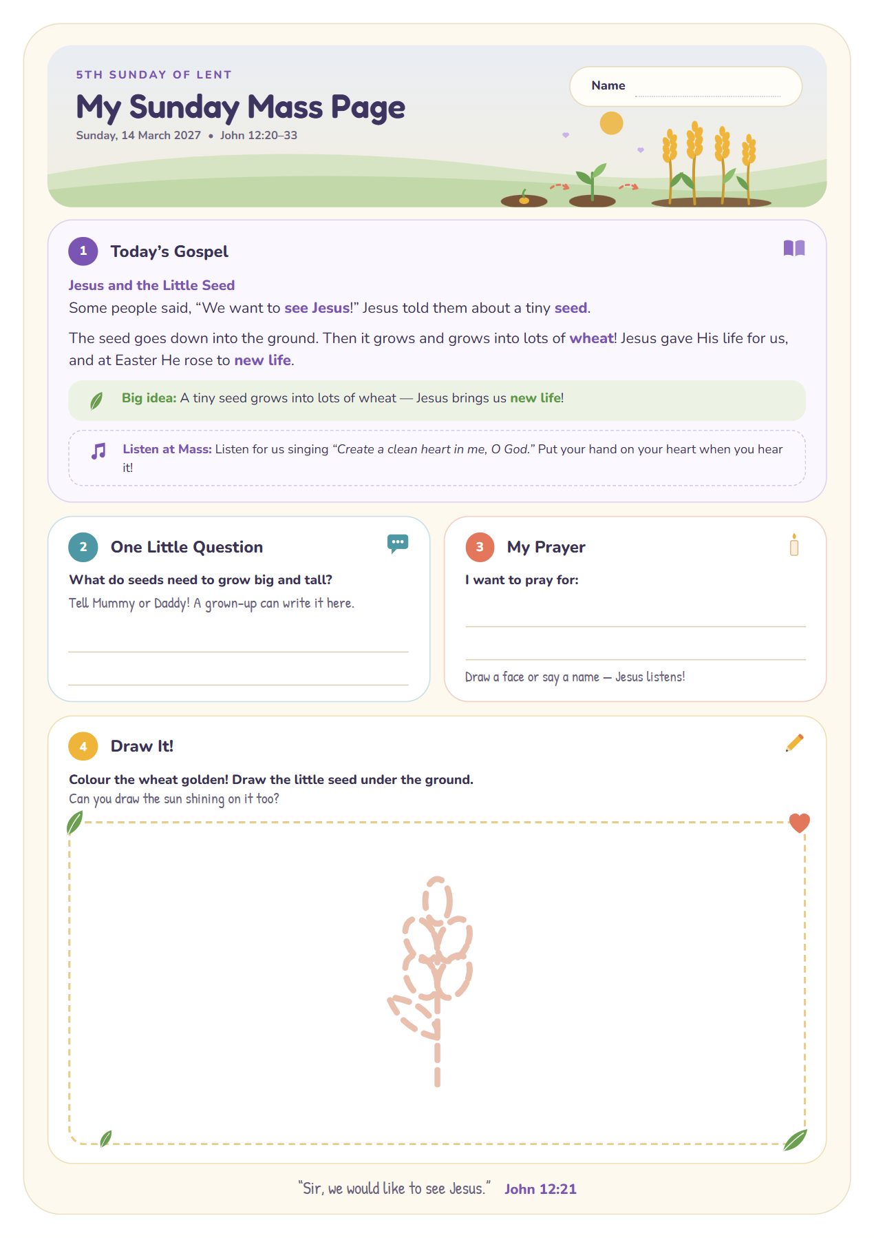 Jesus and the Little Seed — worksheet for age 4