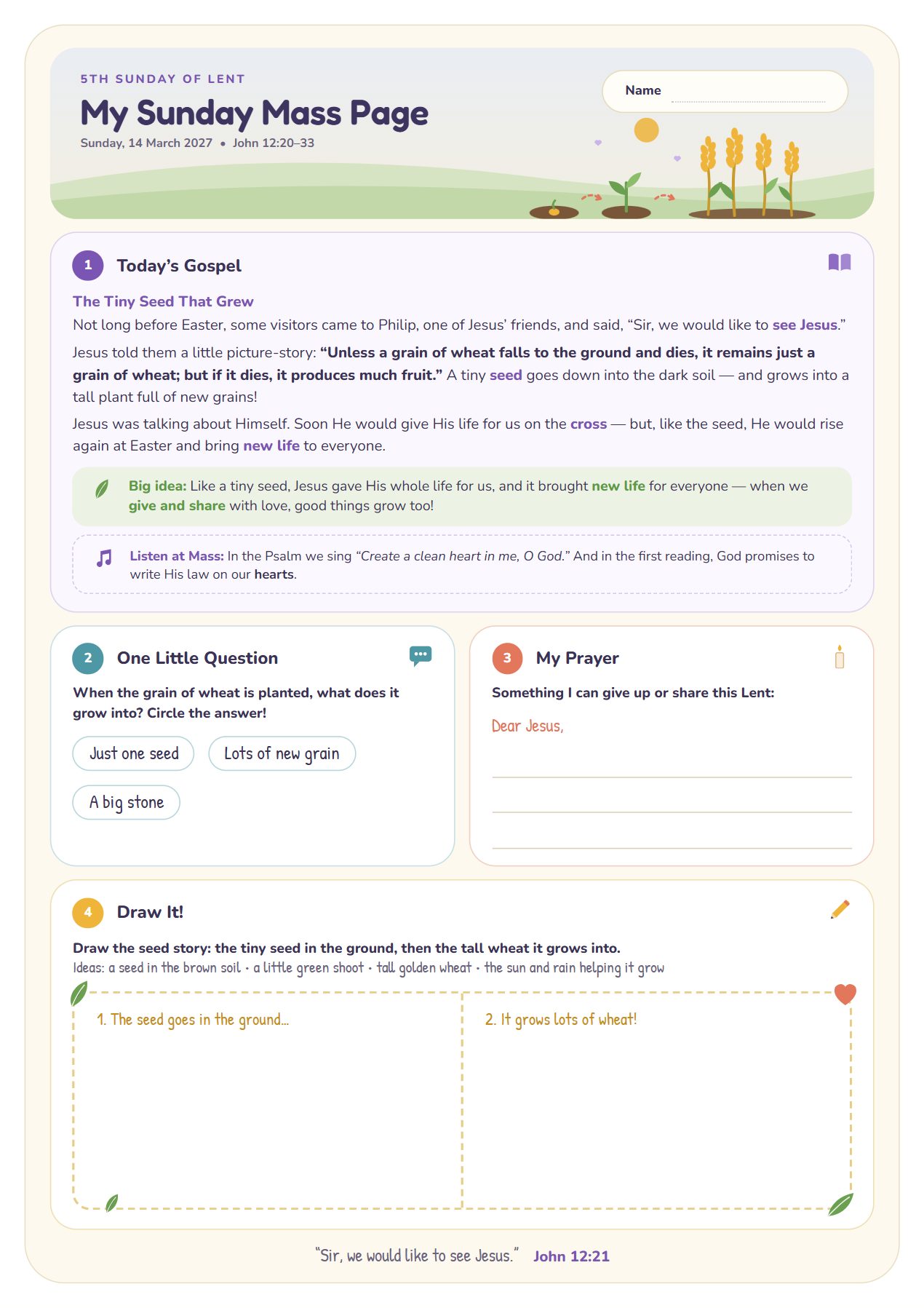 The Tiny Seed That Grew — worksheet for age 6