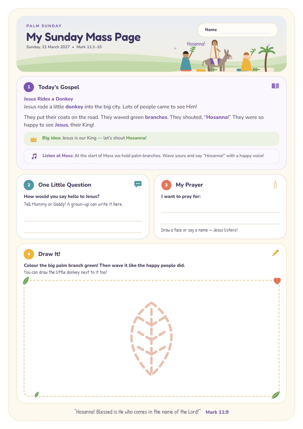 Jesus Rides a Donkey — worksheet for age 4