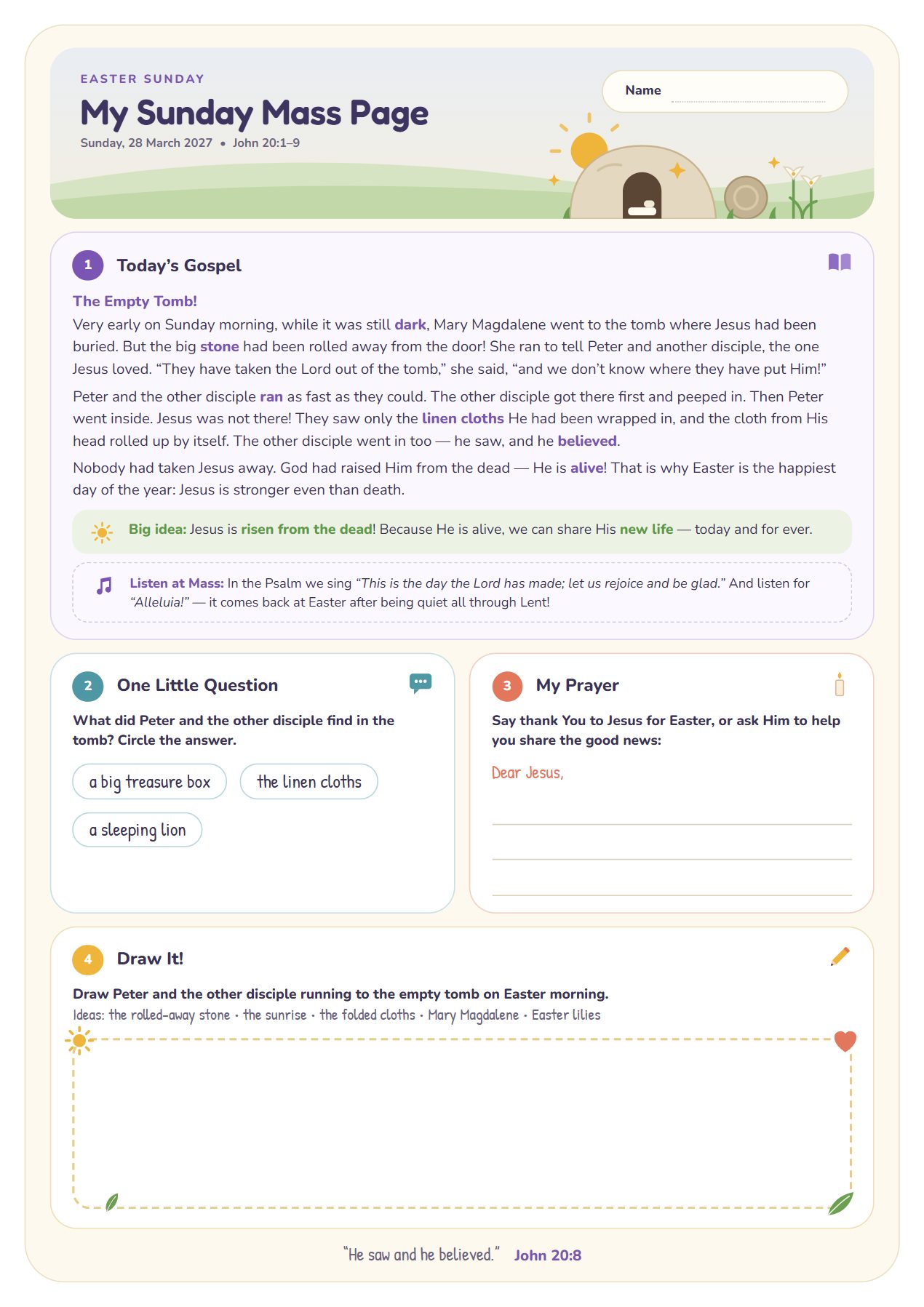 The Empty Tomb! — worksheet for age 6